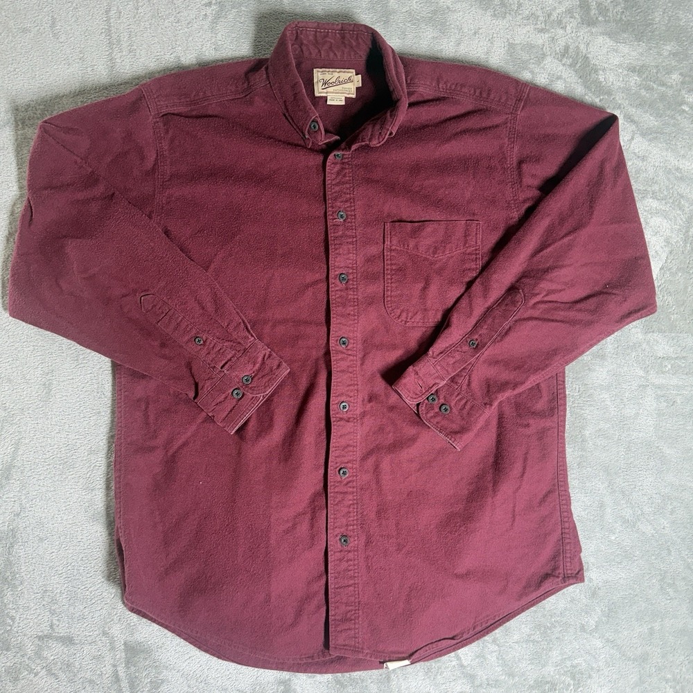 Vintage Woolrich Maroon Cotton Flannel Made In USA Button Up Shirt Mens Large